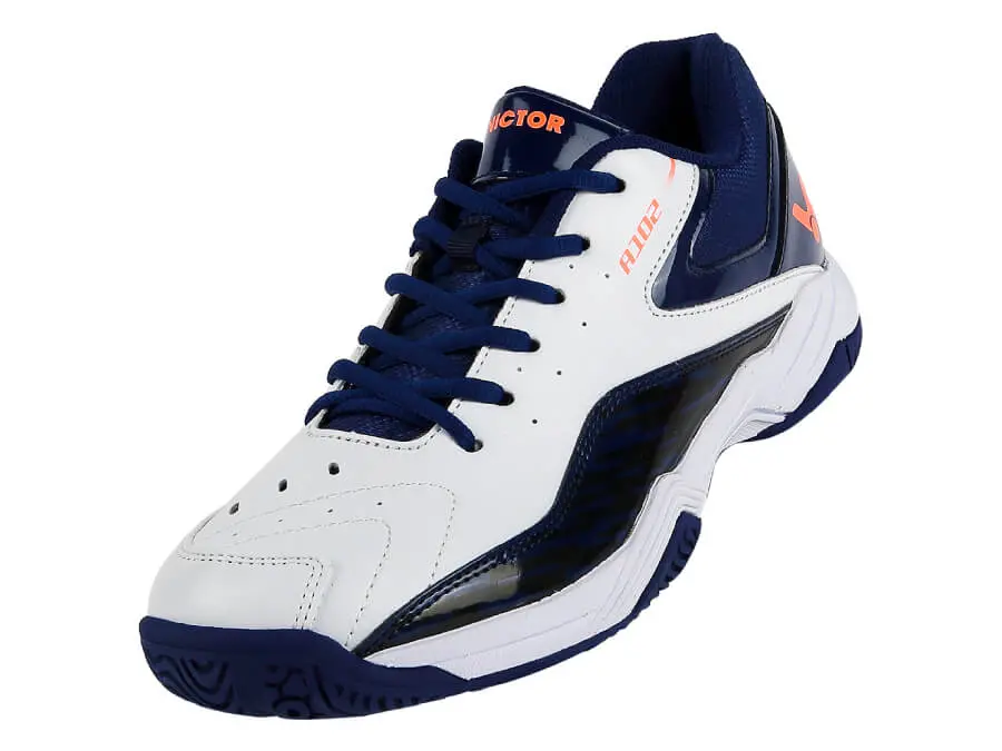 Victor A102-Ab Unisex Badminton Shoes (Bright White/Blue Print) 1