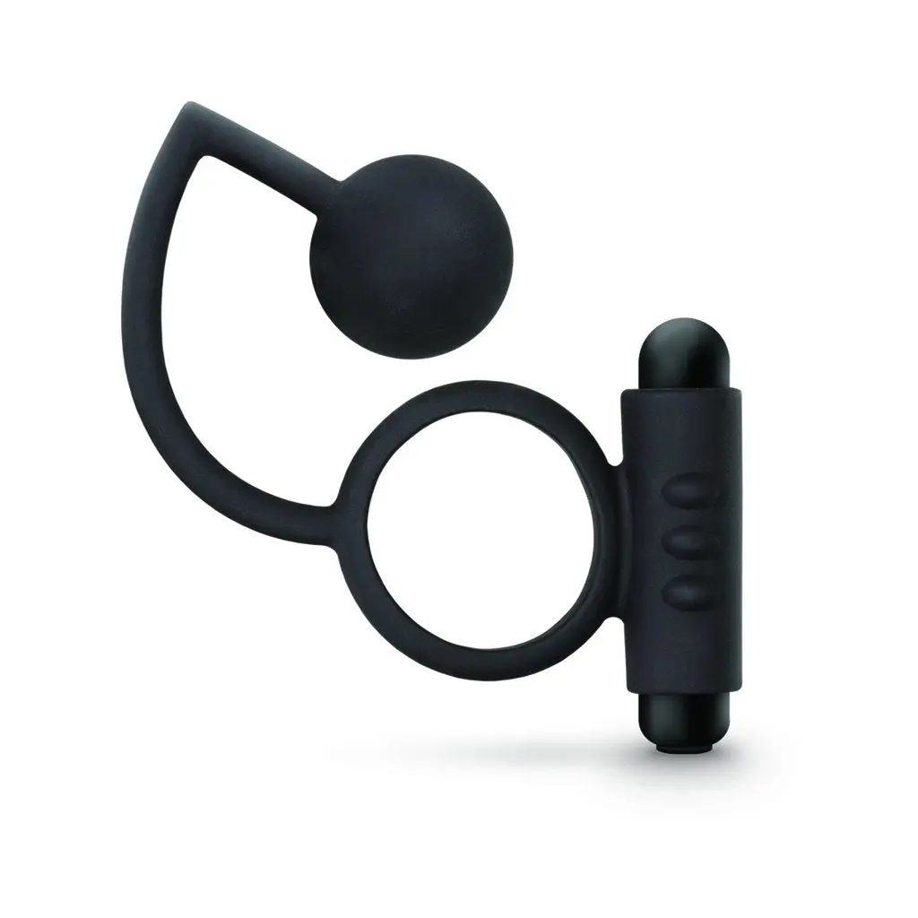 Anal Adventures Platinum - Silicone Anal Ball With Vibrating C-Ring - Black 1