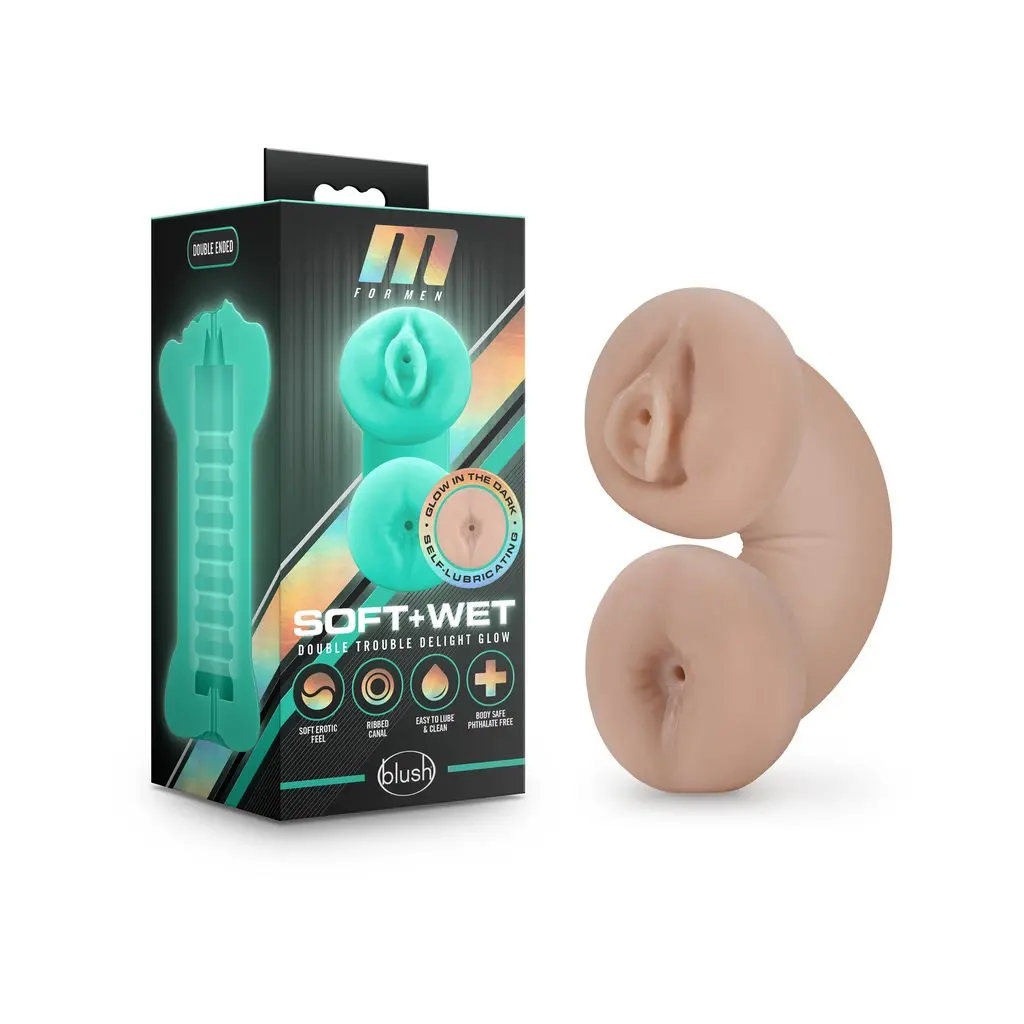 M For Men - Double Trouble Glow In The Dark Stroker - Vanilla 1