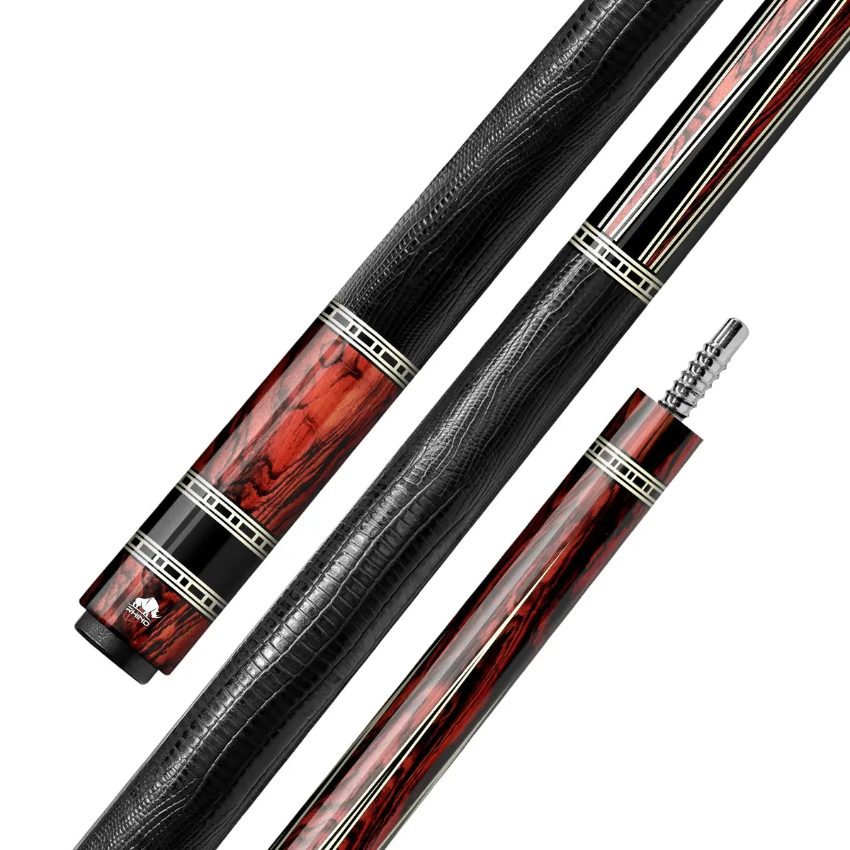 Rhino Retrô Cue Butt - Cocobolo - Lizard Embossed Microfiber Leather Wrap & Point 1