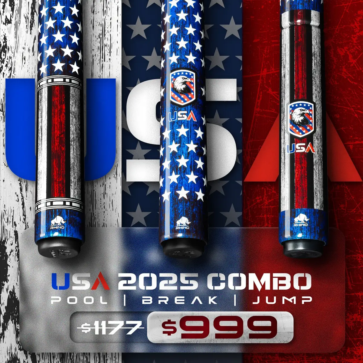Usa 2025 Combo: Pool Cue + Jump Cue + Break Cue 1