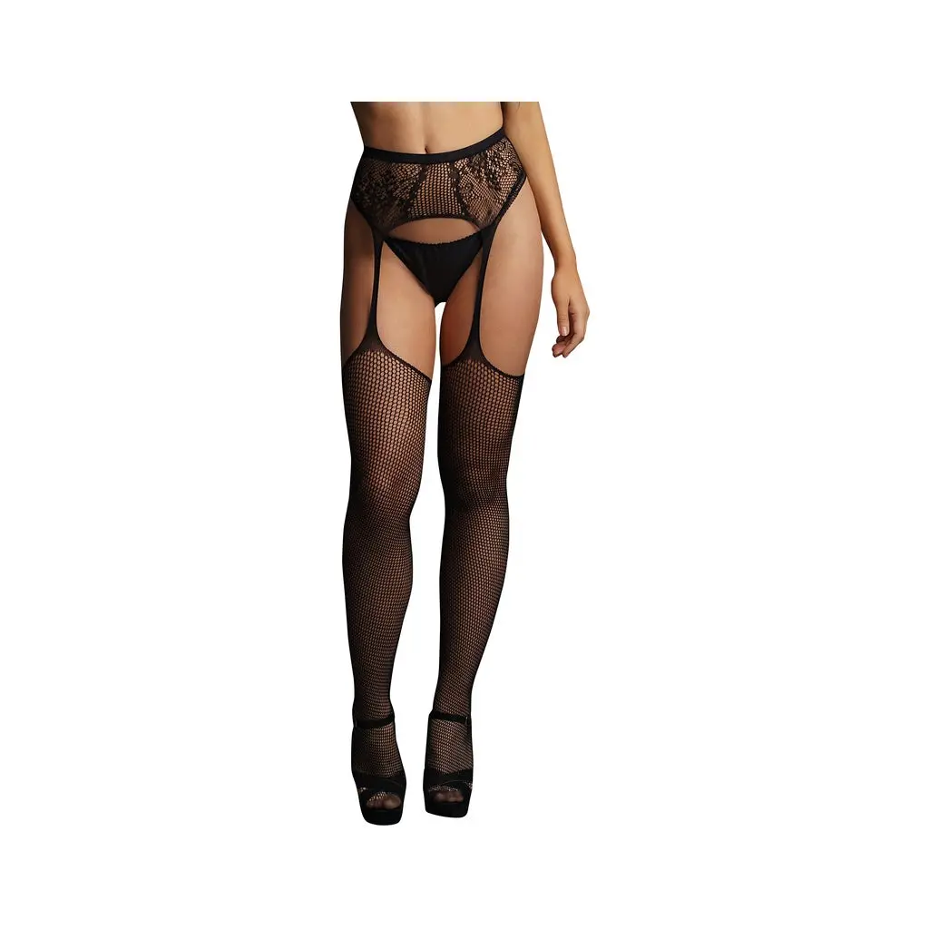 Fishnet And Lace Garterbelt Stockings 1