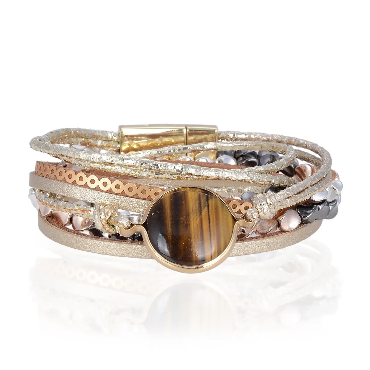 Multiple Strand Gold Bracelet With Natural Gemstone And Magnetic Clasp 1