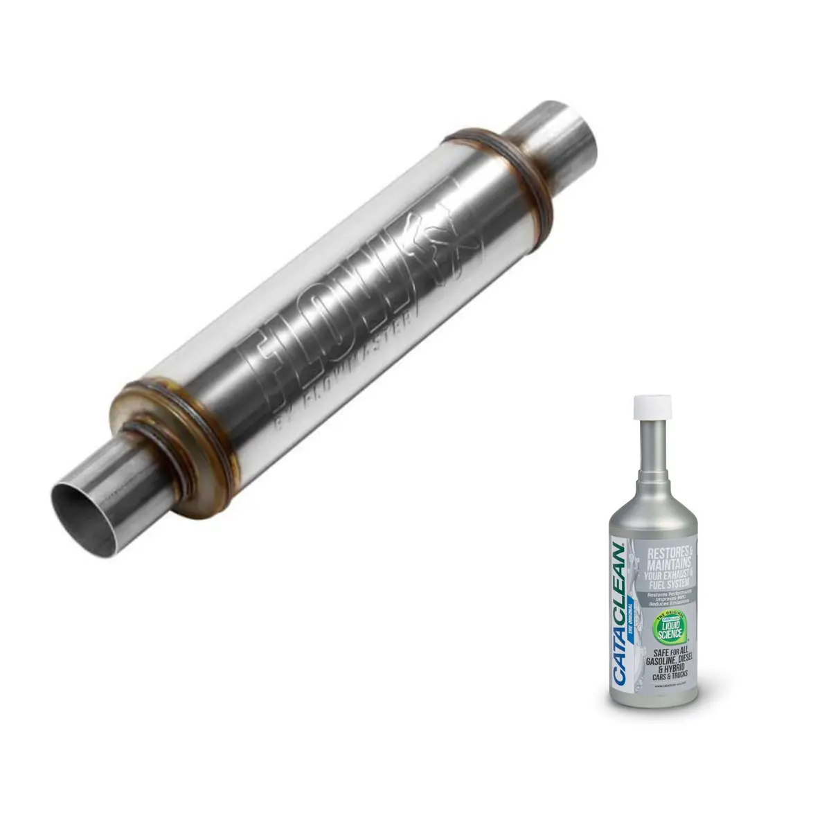 Combo Muffler Flowmaster Flowfx Diametro De Entrada Y Salida 2.5 Pulgadas + Cataclean 16 Oz 1