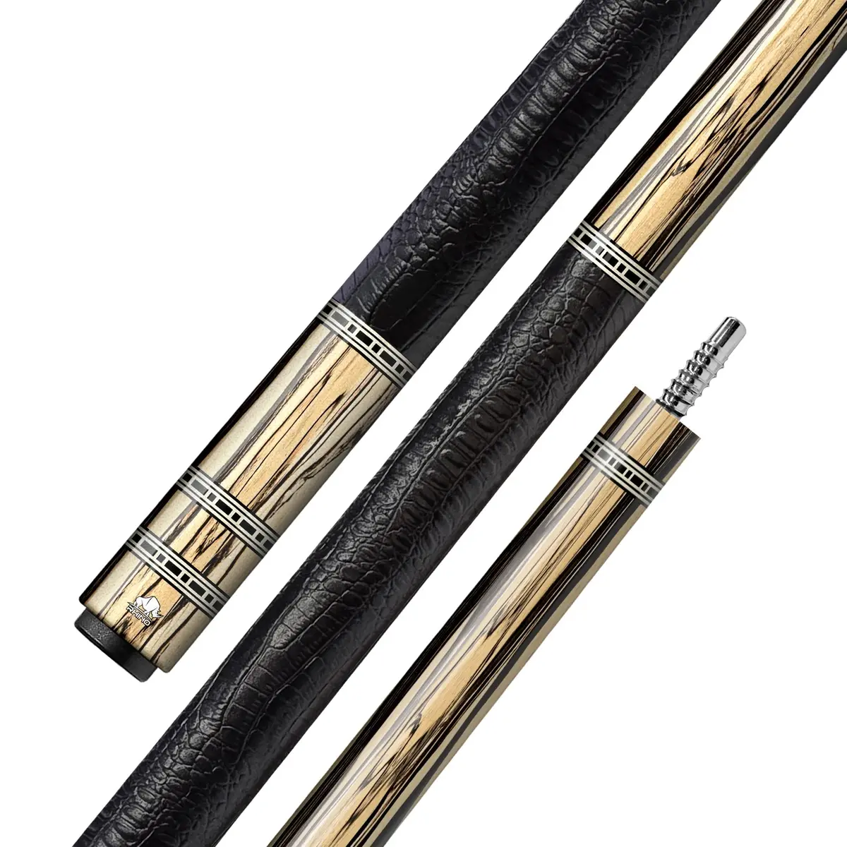 Rhino Retrô Cue Butt - Pale Moon Ebony- Crocodile Embossed Microfiber Leather Wrap 1