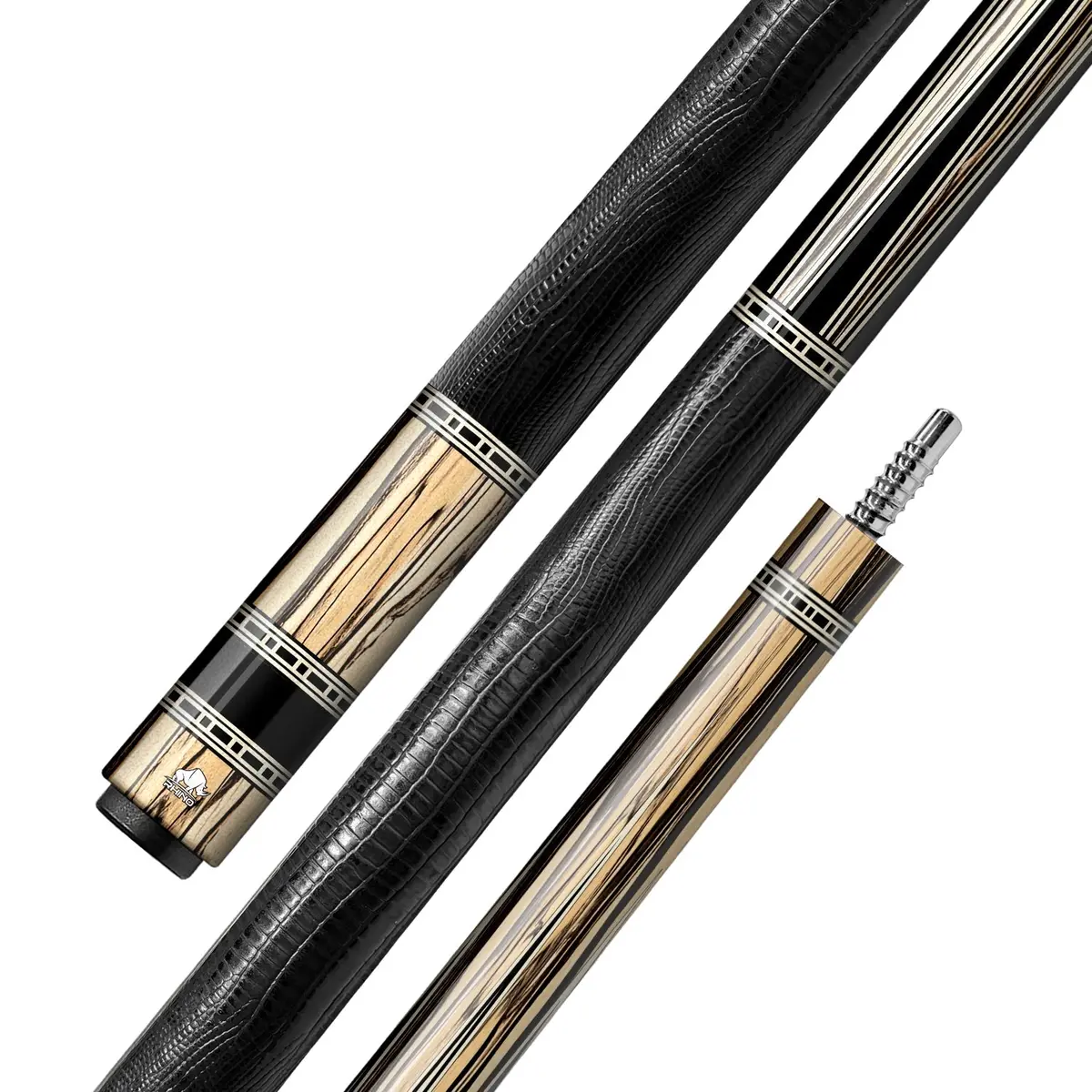 Rhino Retrô Cue Butt - Pale Moon Ebony- Lizard Embossed Microfiber Leather Wrap & Point 1
