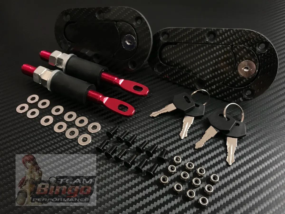 D1 Sanko Carbon Fiber Bonnet Pin Set ( Locking ) Flush Mount Hood Latch Lock Kit Motorsport Race Rally Drift 1
