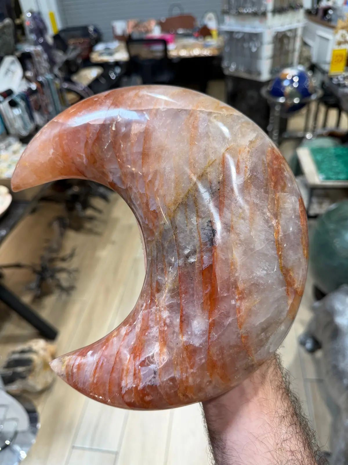 Fire Quartz Gemstone Moon Carving - 9.5” 1