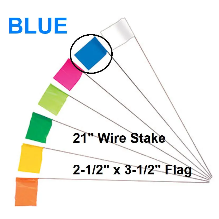 100 Wire Marking Flags, 2.5" X 3.5" Blue Polyethylene 3 Mil Flag, 21" Long Wire 1