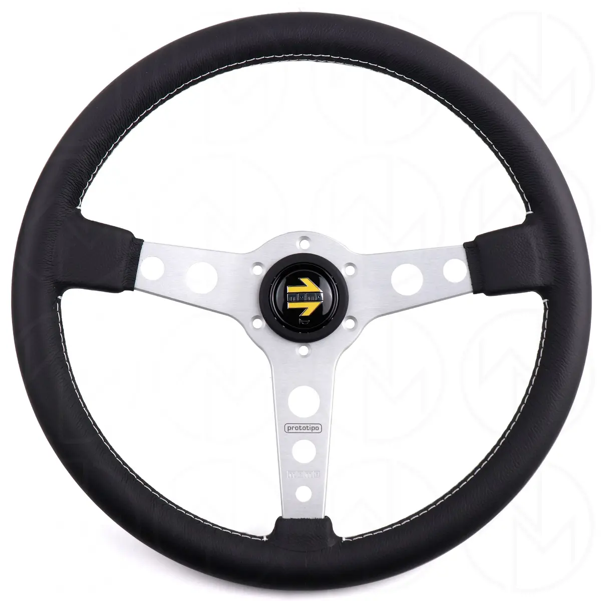 Momo Prototipo Steering Wheel - 370Mm Leather W/Silver Spokes 1