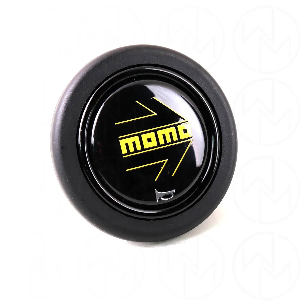 Momo Horn Button - Gloss Black / Yellow Logo 1