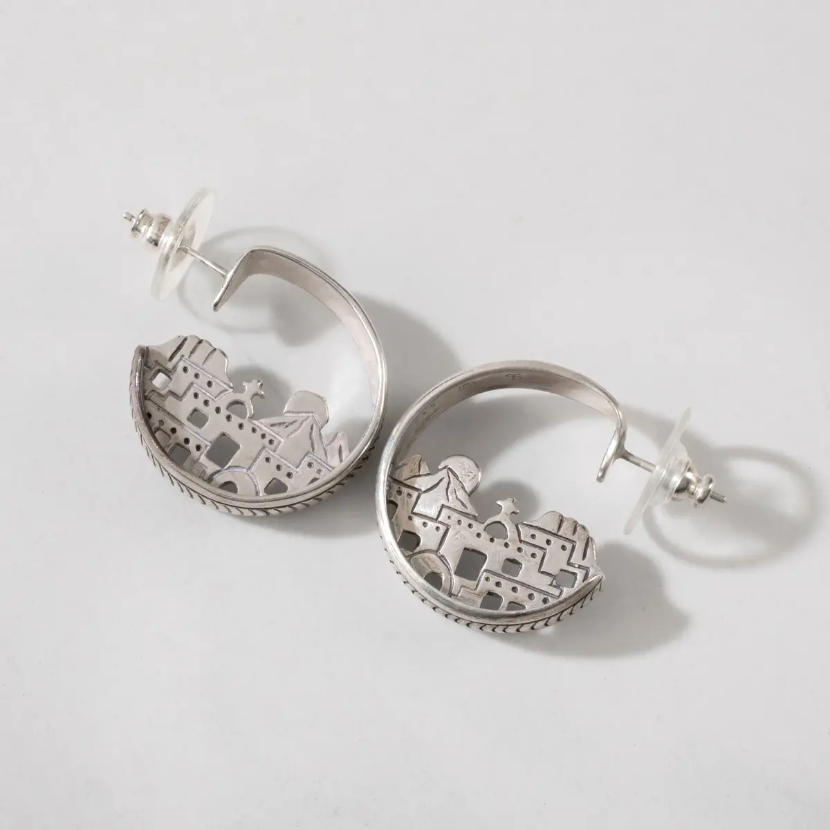 Pueblo Village Semi Hoop Usa Native American Made 925 Sterling Silver Earrings With Stud Backing 1