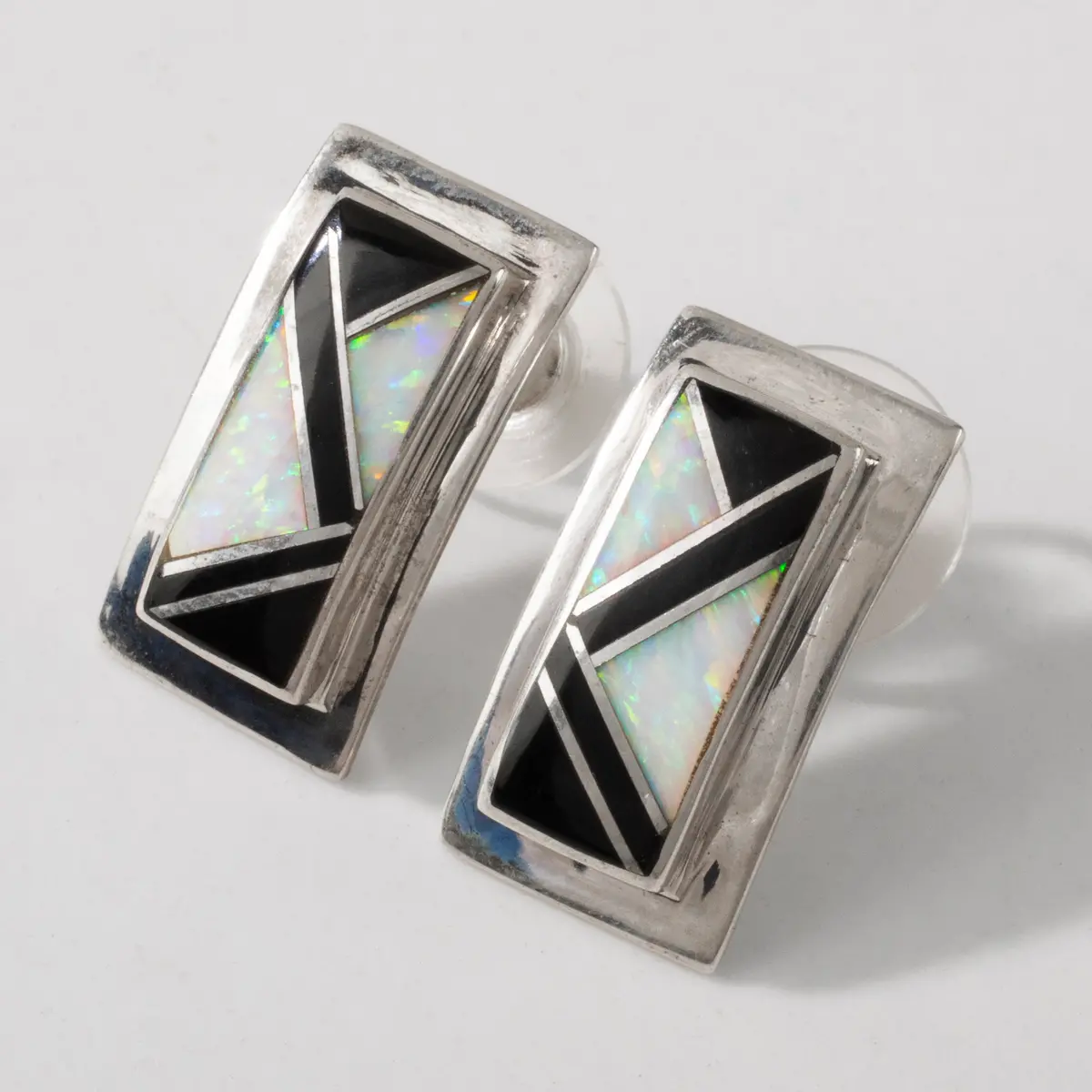 Black Onyx & Opal Usa Native American Made 925 Sterling Silver Earrings With Stud Backing 1