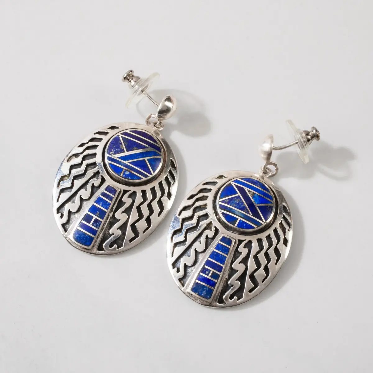 Lapis Usa Native American Made 925 Sterling Silver Earrings With Stud Backing 1
