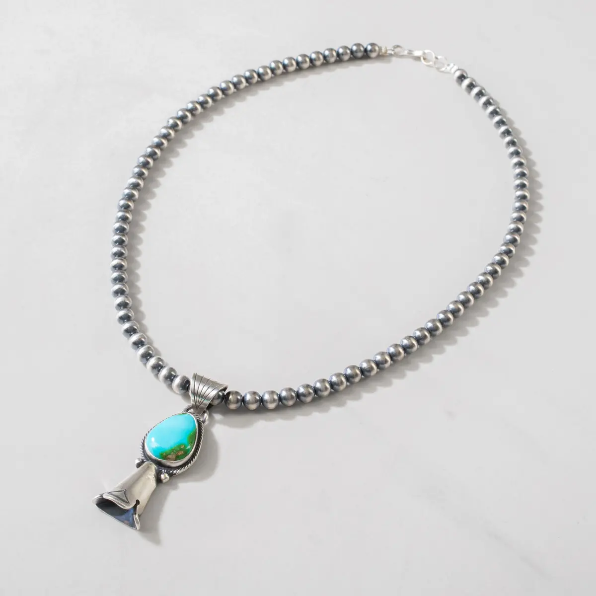 Verley Betone Kingman Turquoise Navajo Pearl Usa Native American Made 925 Sterling Silver Necklace 1
