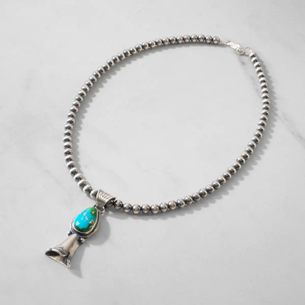 Verley Betone Kingman Turquoise Navajo Pearl Usa Native American Made 925 Sterling Silver Necklace 1