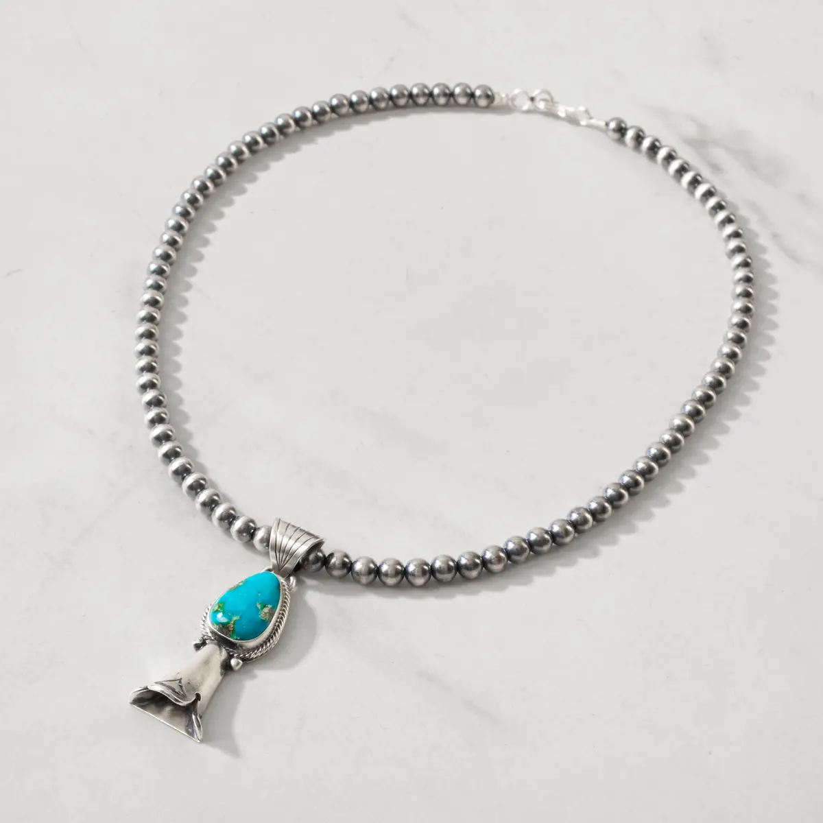 Verley Betone Kingman Turquoise Navajo Pearl Usa Native American Made 925 Sterling Silver Necklace 1