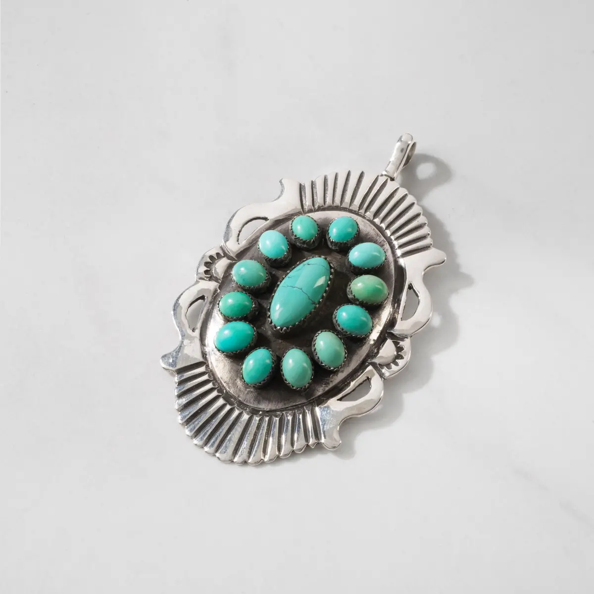 Kingman Turquoise Usa Native American Made 925 Sterling Silver Pendant 1
