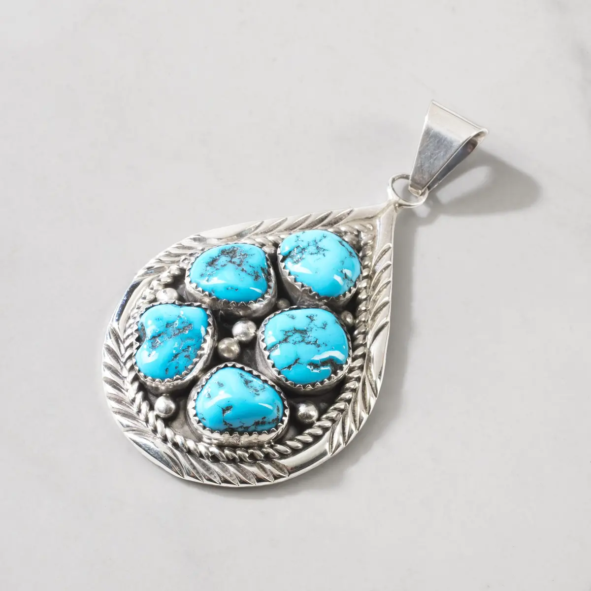 Bobby Johnson Sleeping Beauty Turquoise Teardrop Navajo Usa Native American Made 925 Sterling Silver Pendant 1