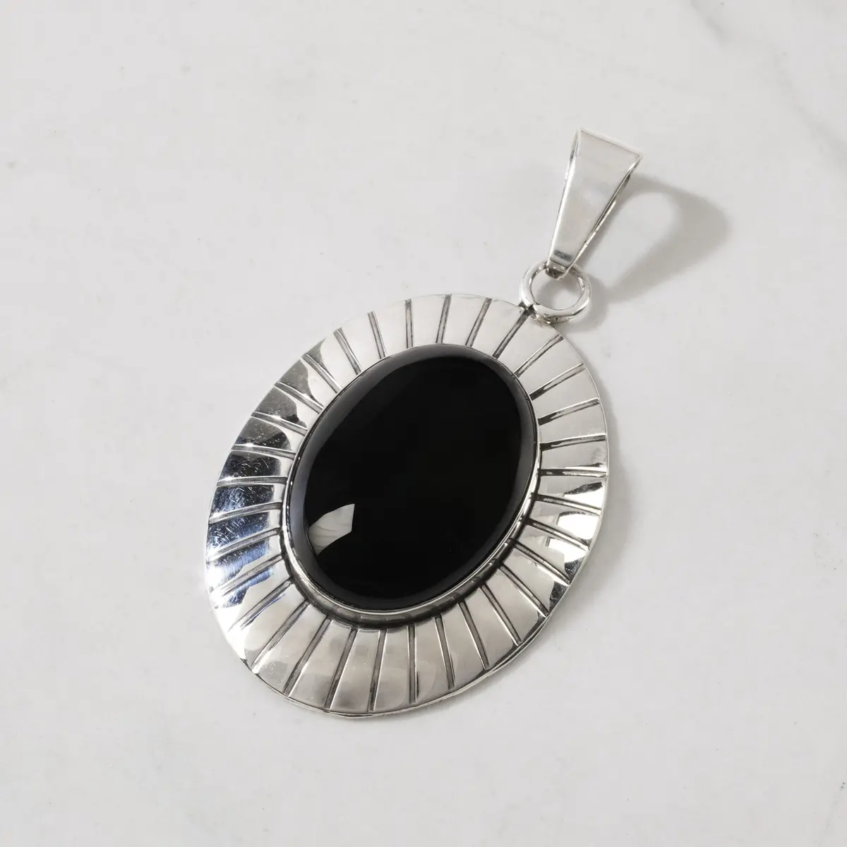 Ella Peter Black Onyx Navajo Usa Native American Made 925 Sterling Silver Pendant 1