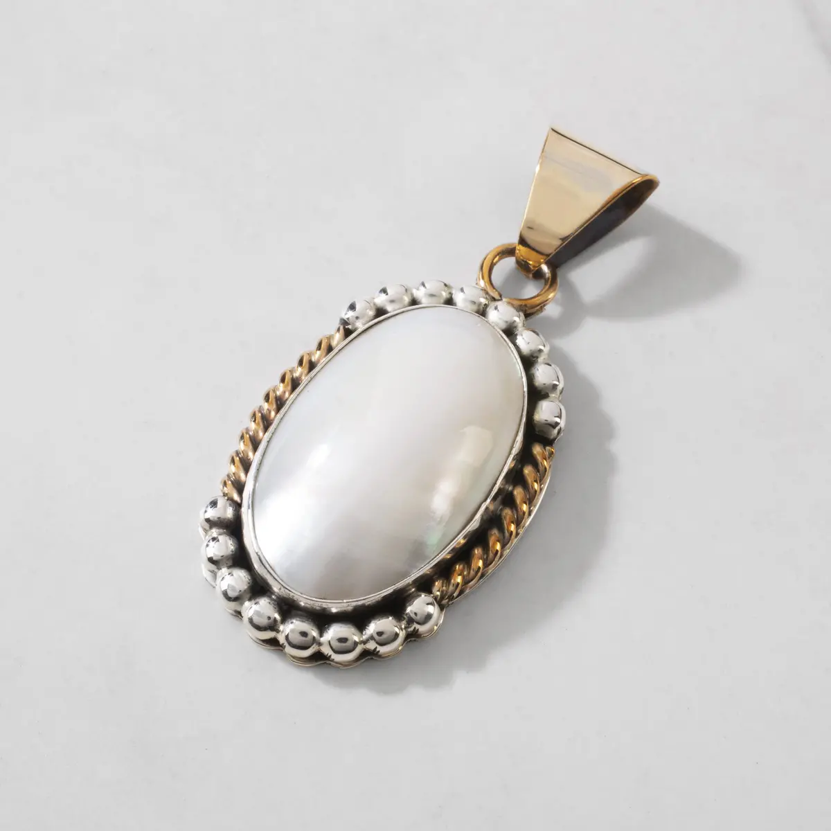 L. Sheka Mother Of Pearl Navajo Usa Native American Made 925 Sterling Silver & 12K Gold Filled Pendant 1