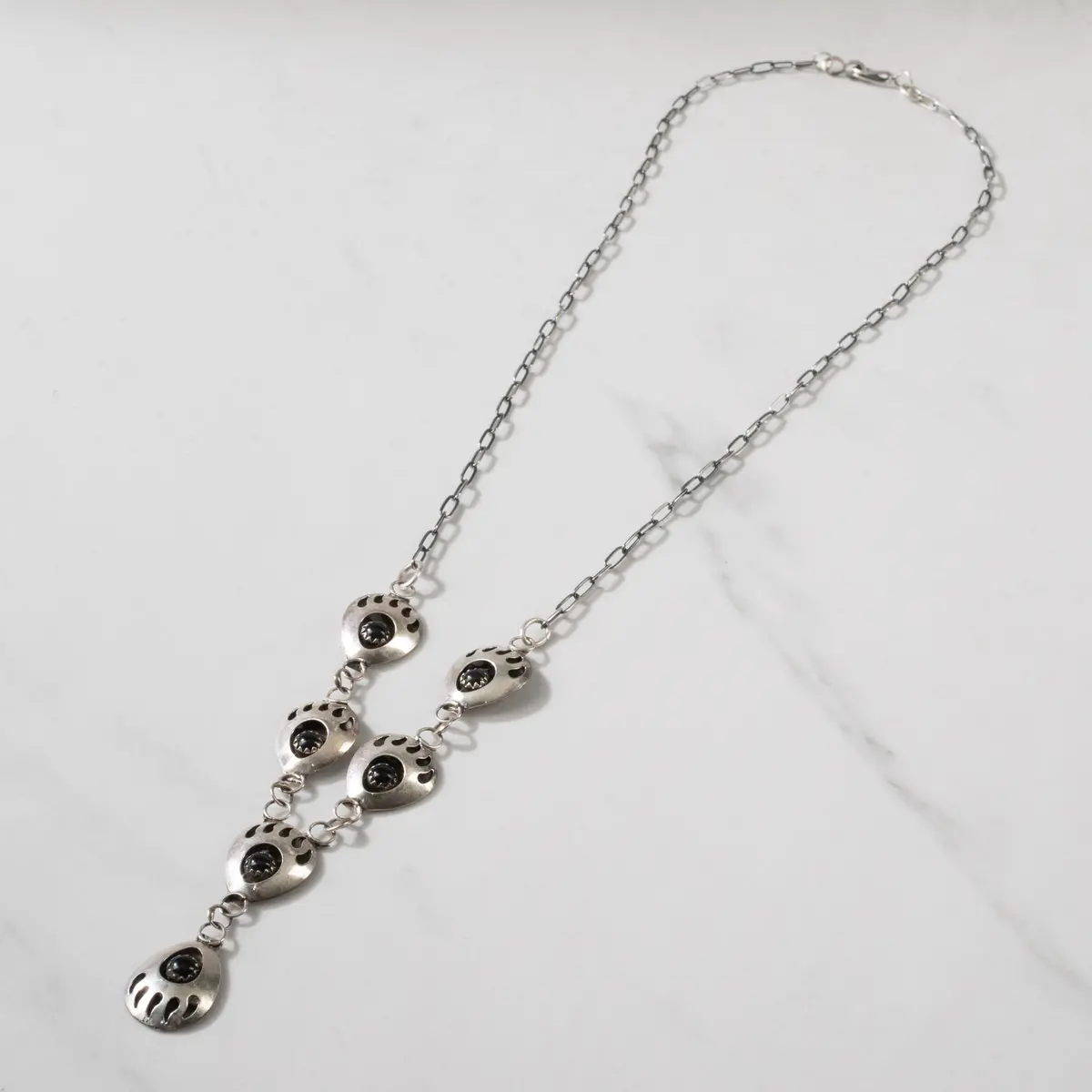 Black Onyx Bear Paw Usa Native American Made 925 Sterling Silver Necklace 1