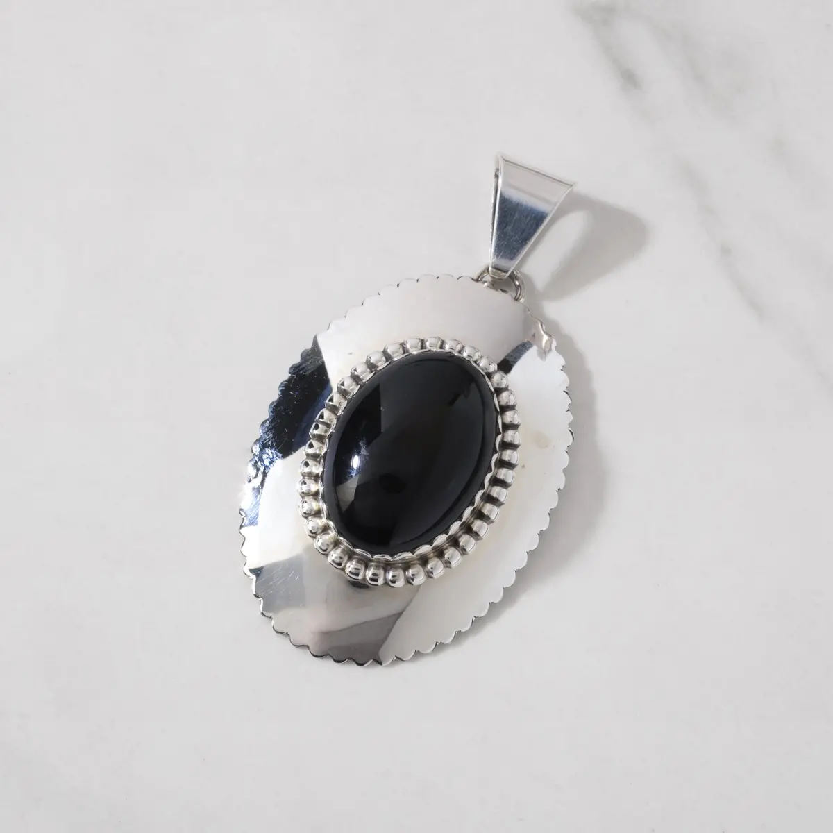 Leonard James Black Onyx Navajo Usa Native American Made 925 Sterling Silver Pendant 1