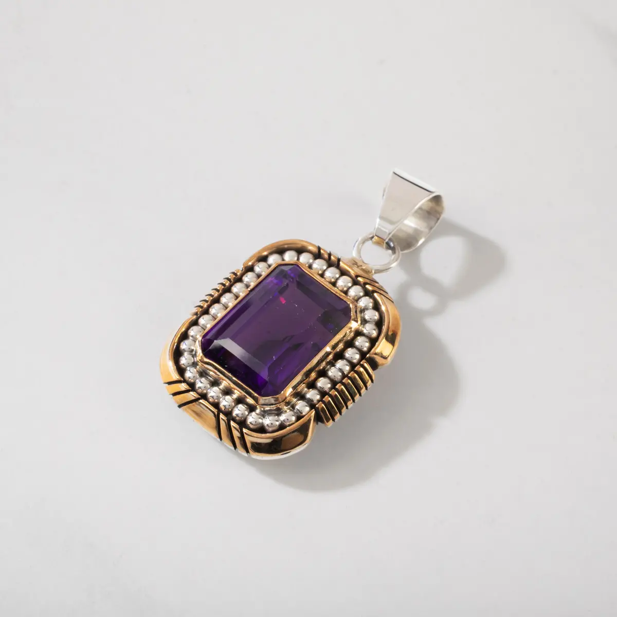 Lee Bennett Amethyst Usa Native American Made 925 Sterling Silver & 12K Gold Filled Pendant 1