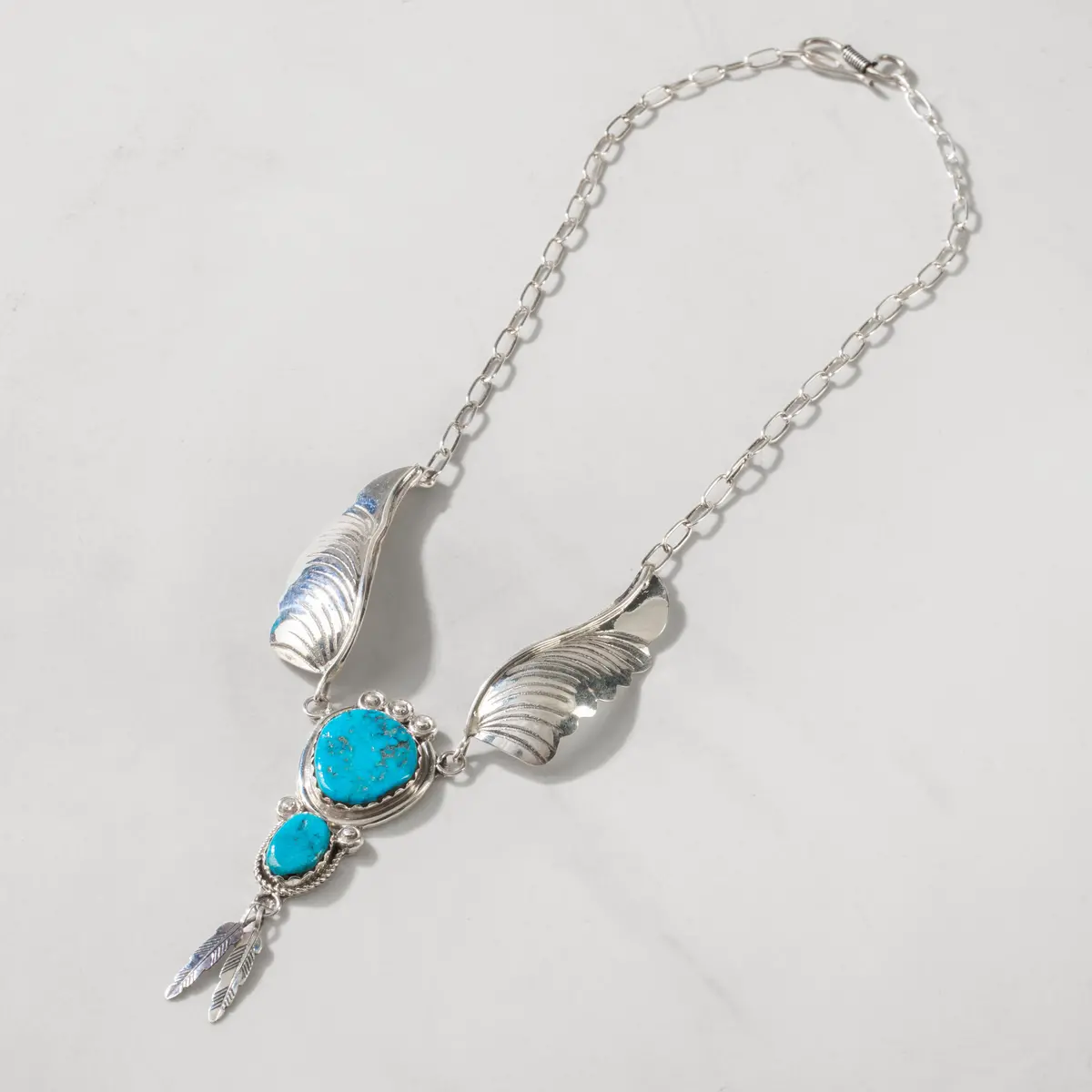 Margie Chee Kingman Turquoise Wings Navajo Usa Native American Made 925 Sterling Silver Necklace 1