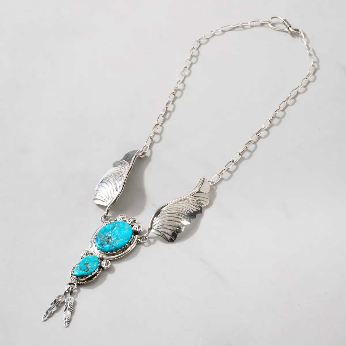 Margie Chee Kingman Turquoise Wings Navajo Usa Native American Made 925 Sterling Silver Necklace 1