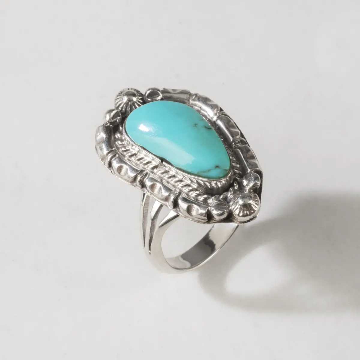 Alice R. Sanders Kingman Turquoise Navajo Usa Native American 925 Made Sterling Silver Ring 1