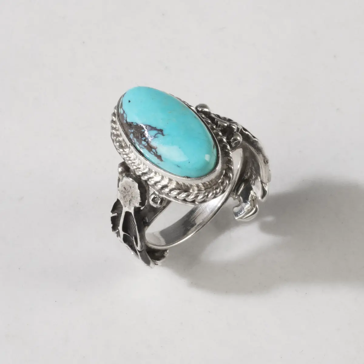 Annette Chiquito Kingman Turquoise Feather Navajo Usa Native American Made 925 Sterling Silver Ring 1