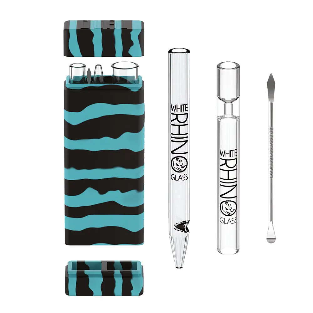 Dual Container With Quartz Glass Straw And Chillum - Turquoise Black 1
