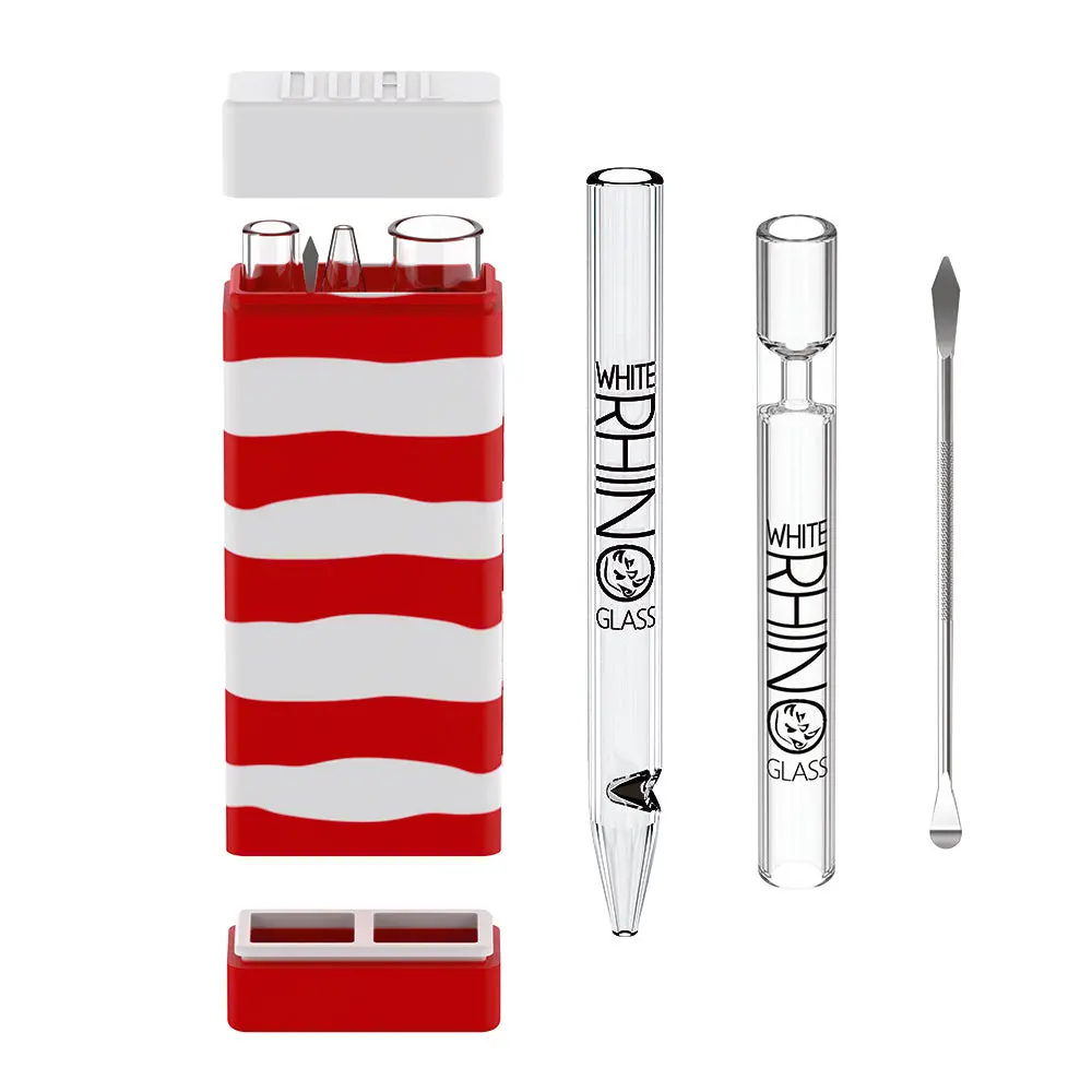Dual Container With Quartz Glass Straw And Chillum - Red White 1