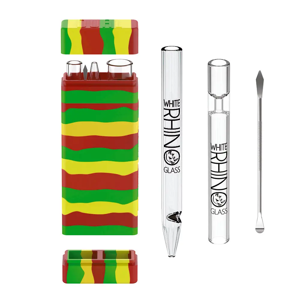 Dual Container With Quartz Glass Straw And Chillum - Rasta 1