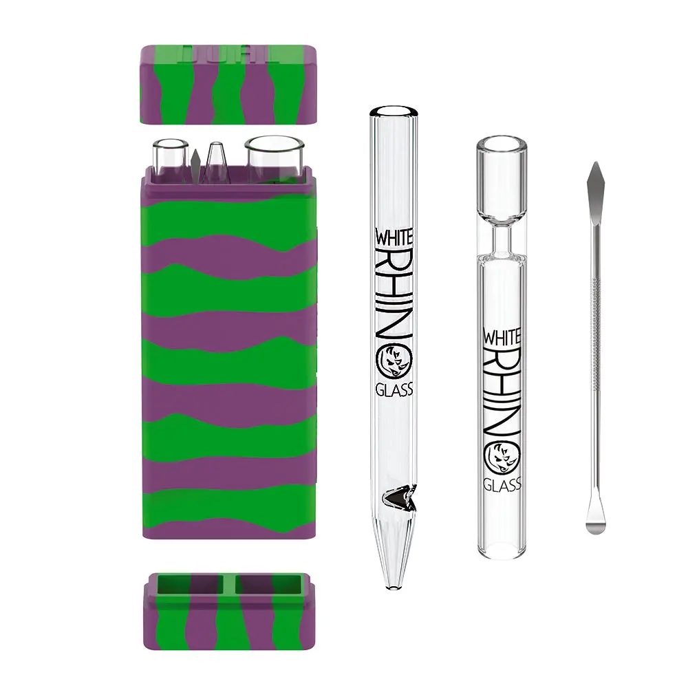 Dual Container With Quartz Glass Straw And Chillum - Pink Green 1