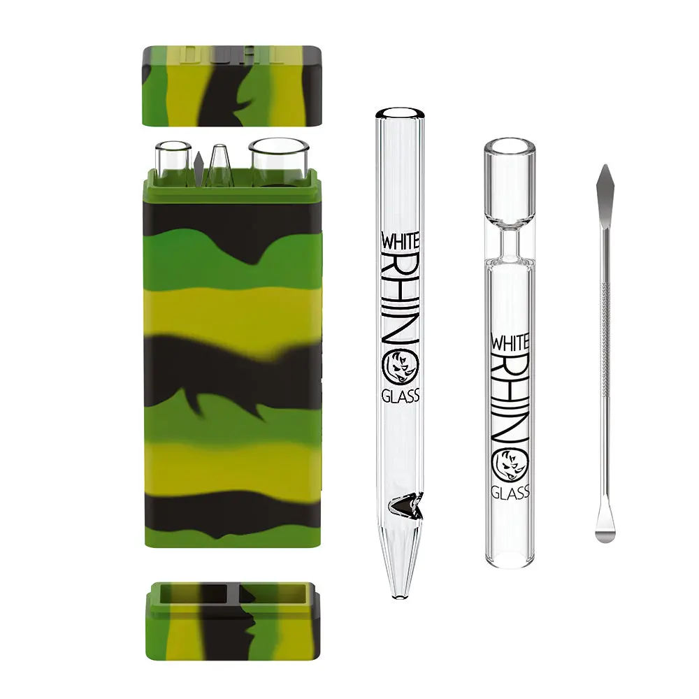 Dual Container With Quartz Glass Straw And Chillum - Green Yellow Black 1