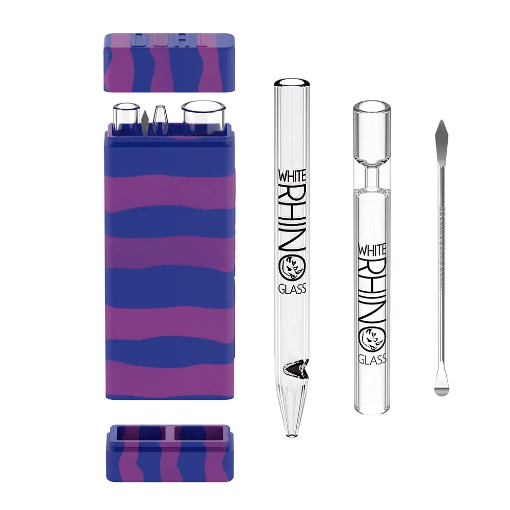 Dual Container With Quartz Glass Straw And Chillum - Purple Blue 1
