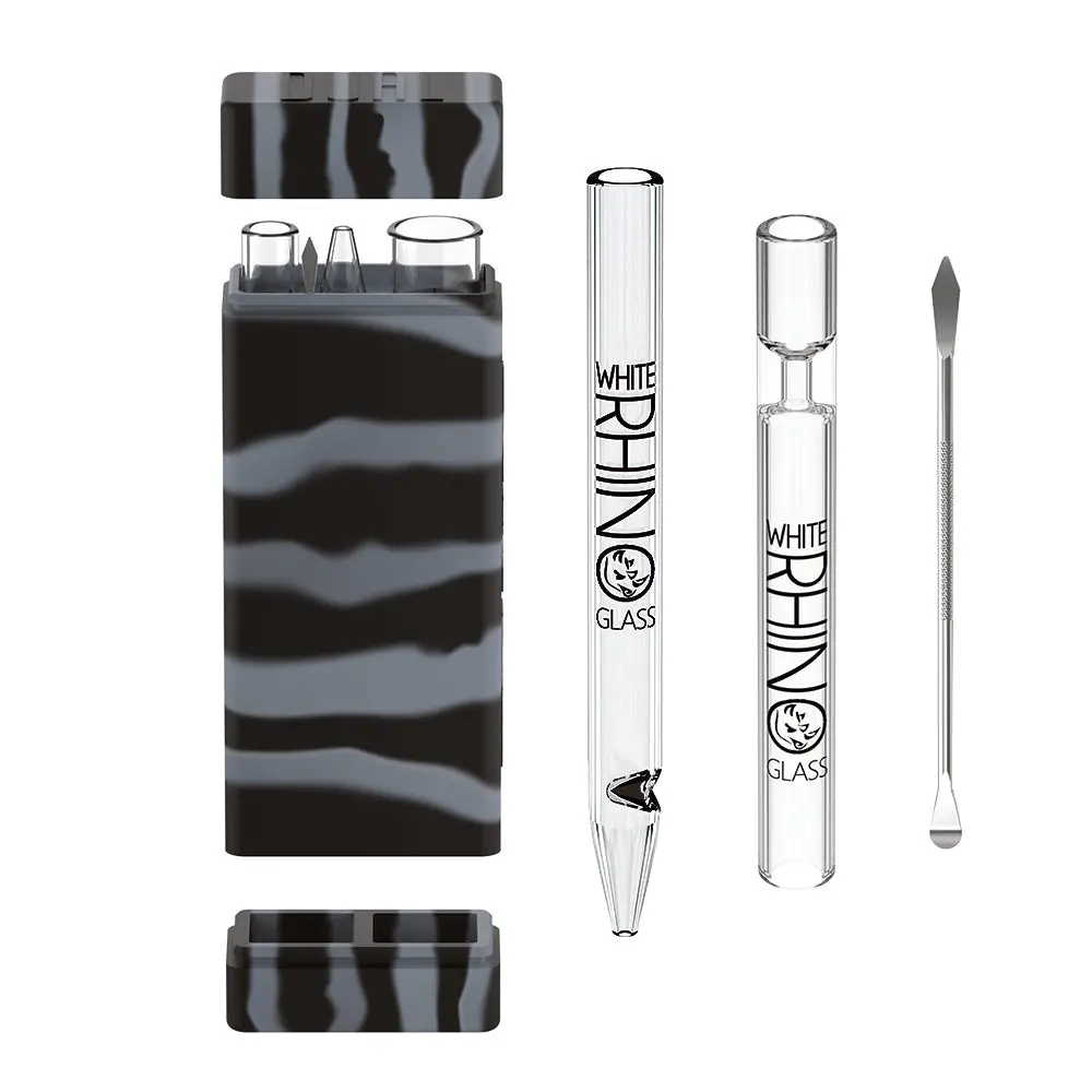 Dual Container With Quartz Glass Straw And Chillum - Black Grey 1