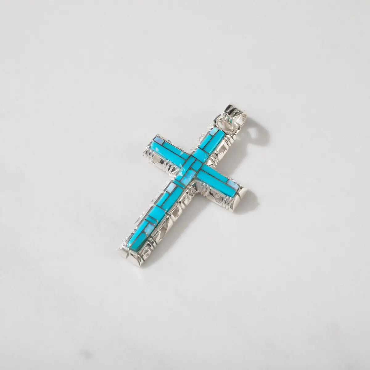 Turquoise Cross 925 Sterling Silver Pendant Usa Handmade With Opal Accent 1