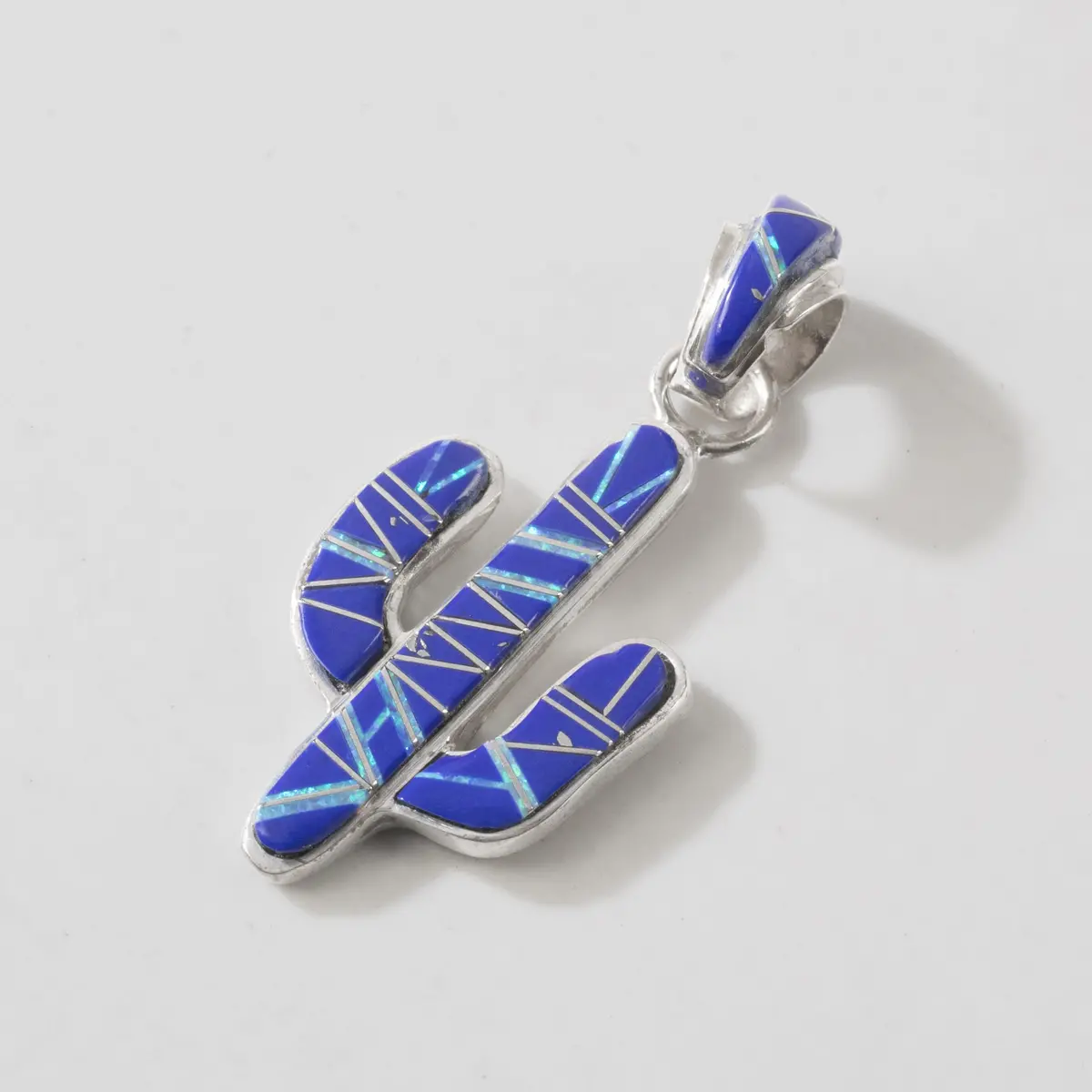 Lapis Cactus 925 Sterling Silver Pendant Usa Handmade With Aqua Opal Accent 1