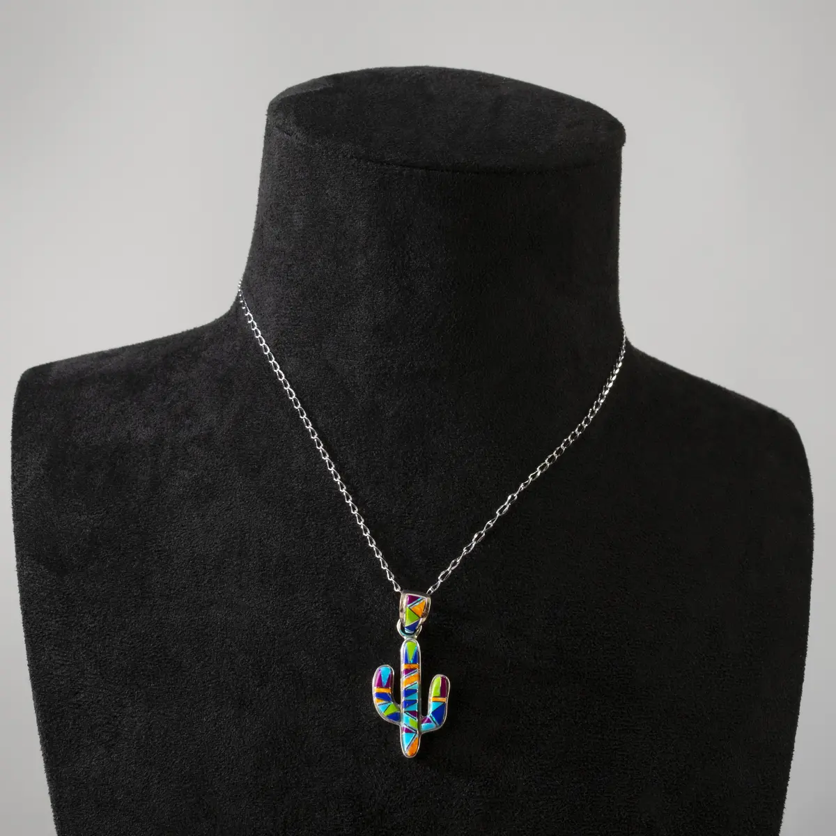 Multi Gemstone Cactus 925 Sterling Silver Usa Handmade Pendant 2