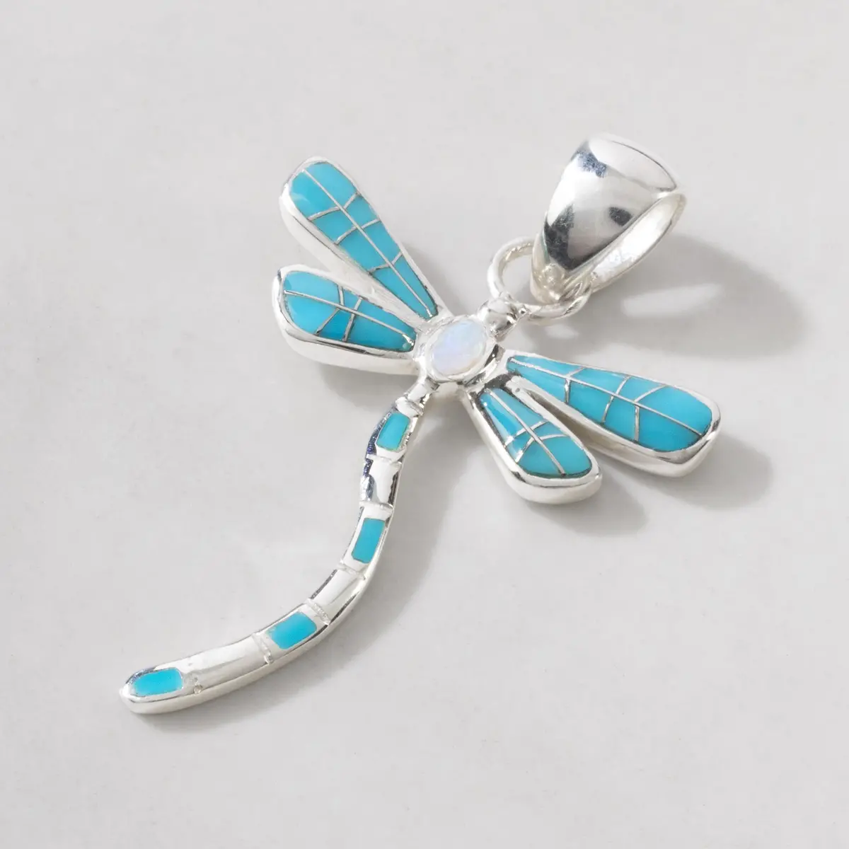 Turquoise Dragonfly 925 Sterling Silver Pendant Usa Handmade With Aqua Opal Accent 1