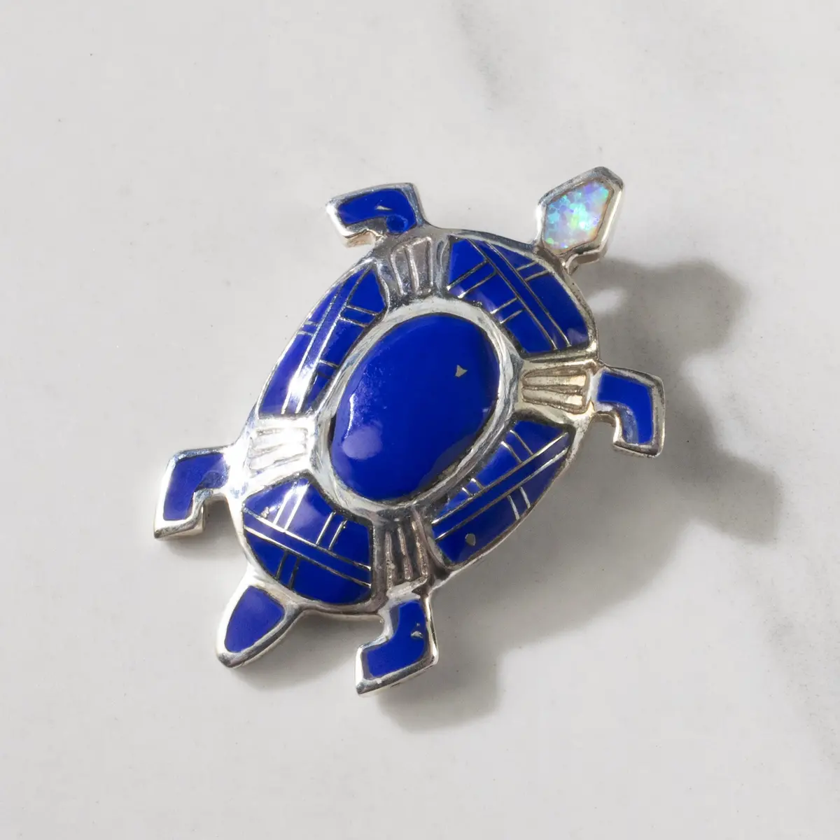 Lapis Turtle 925 Sterling Silver Pendant Usa Handmade With Opal Accent 1