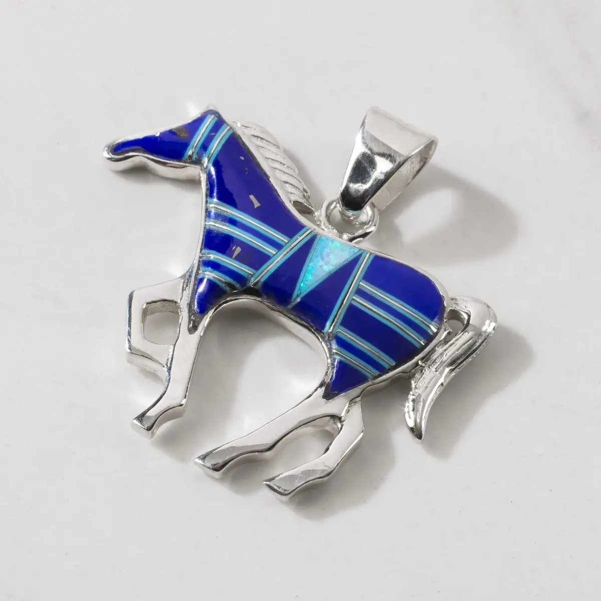 Lapis Horse 925 Sterling Silver Pendant Usa Handmade With Opal Accent 1