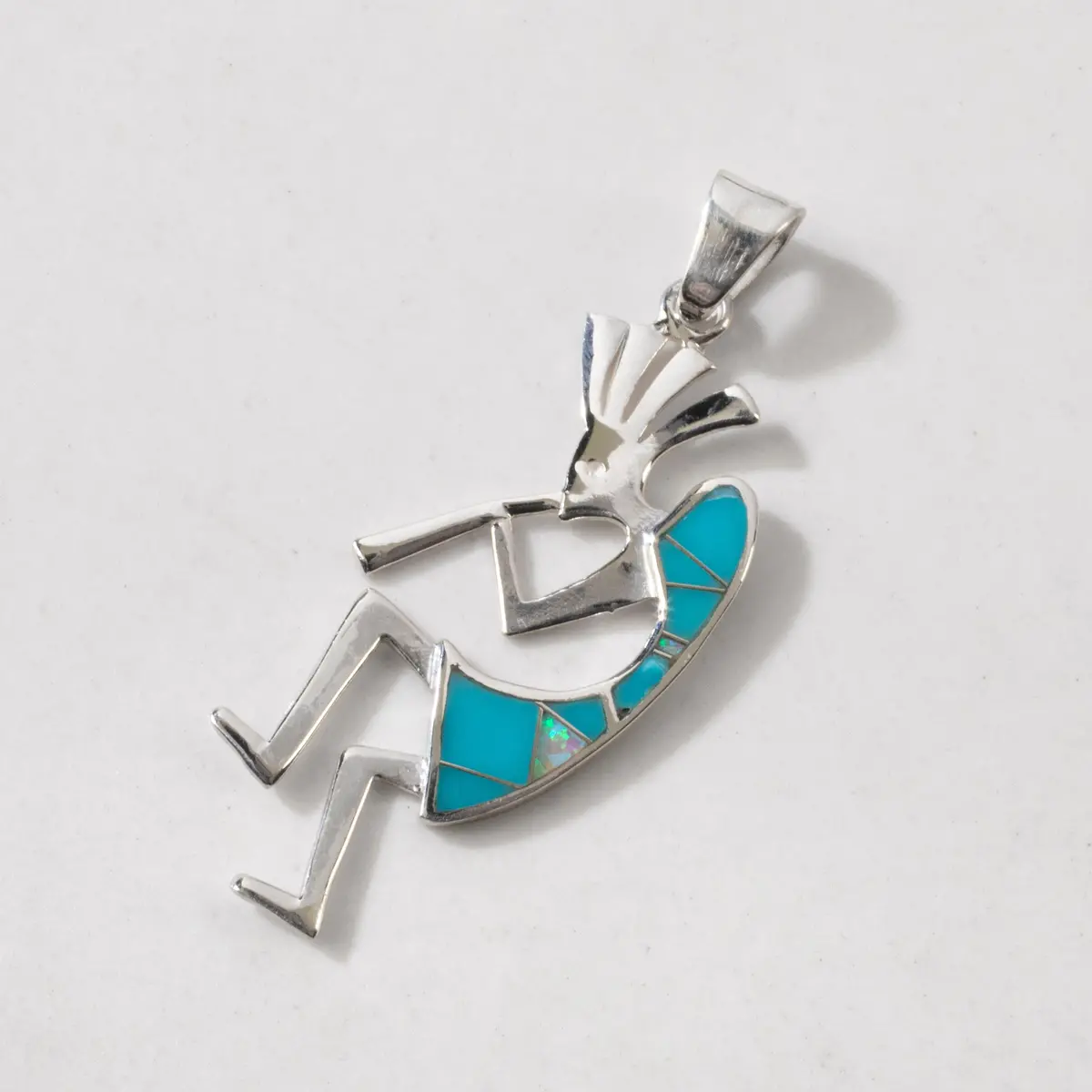 Turquoise Kokopelli 925 Sterling Silver Pendant Usa Handmade With Opal Accent 1