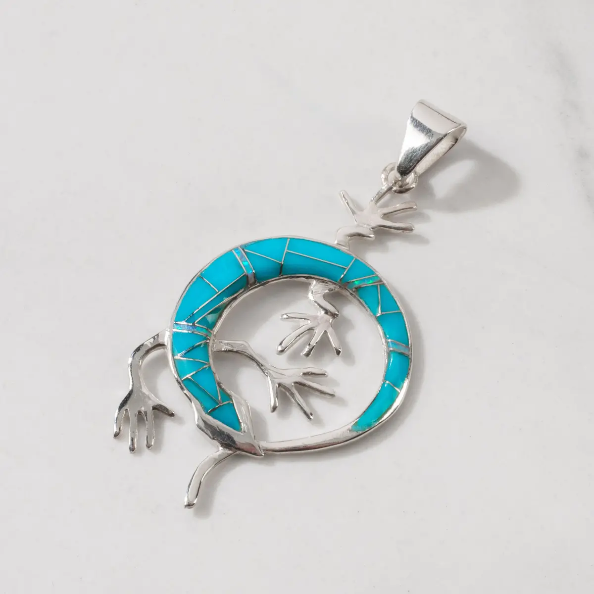 Turquoise Lizard 925 Sterling Silver Usa Handmade Pendant With Opal Accent 1