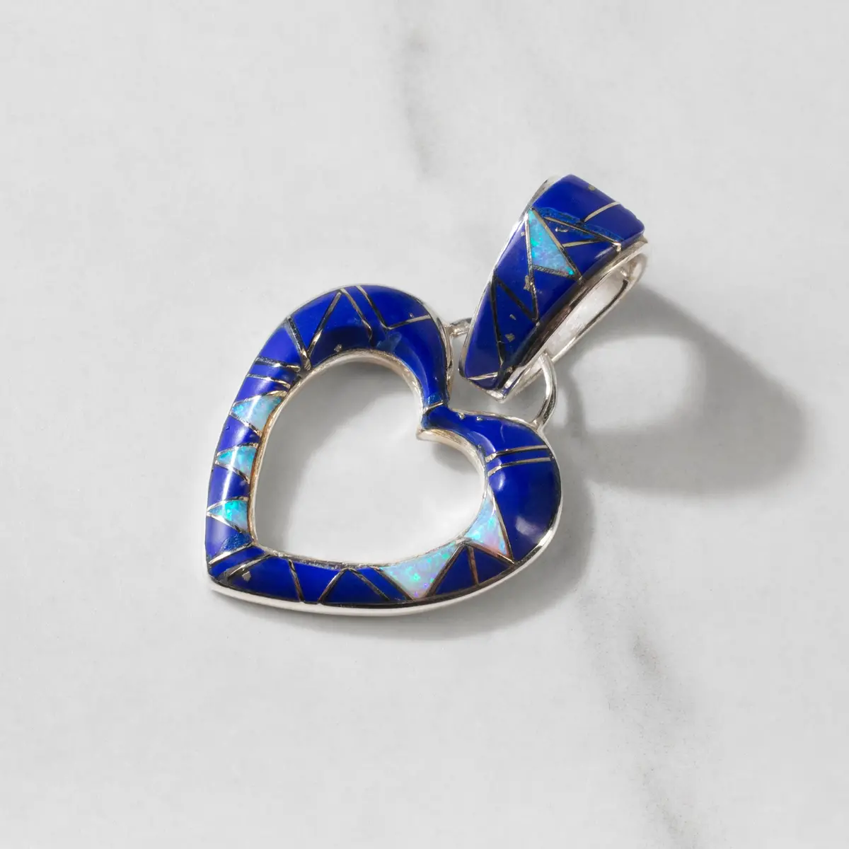 Lapis Heart Usa Handmade With 925 Sterling Silver Pendant And Opal Accent 1