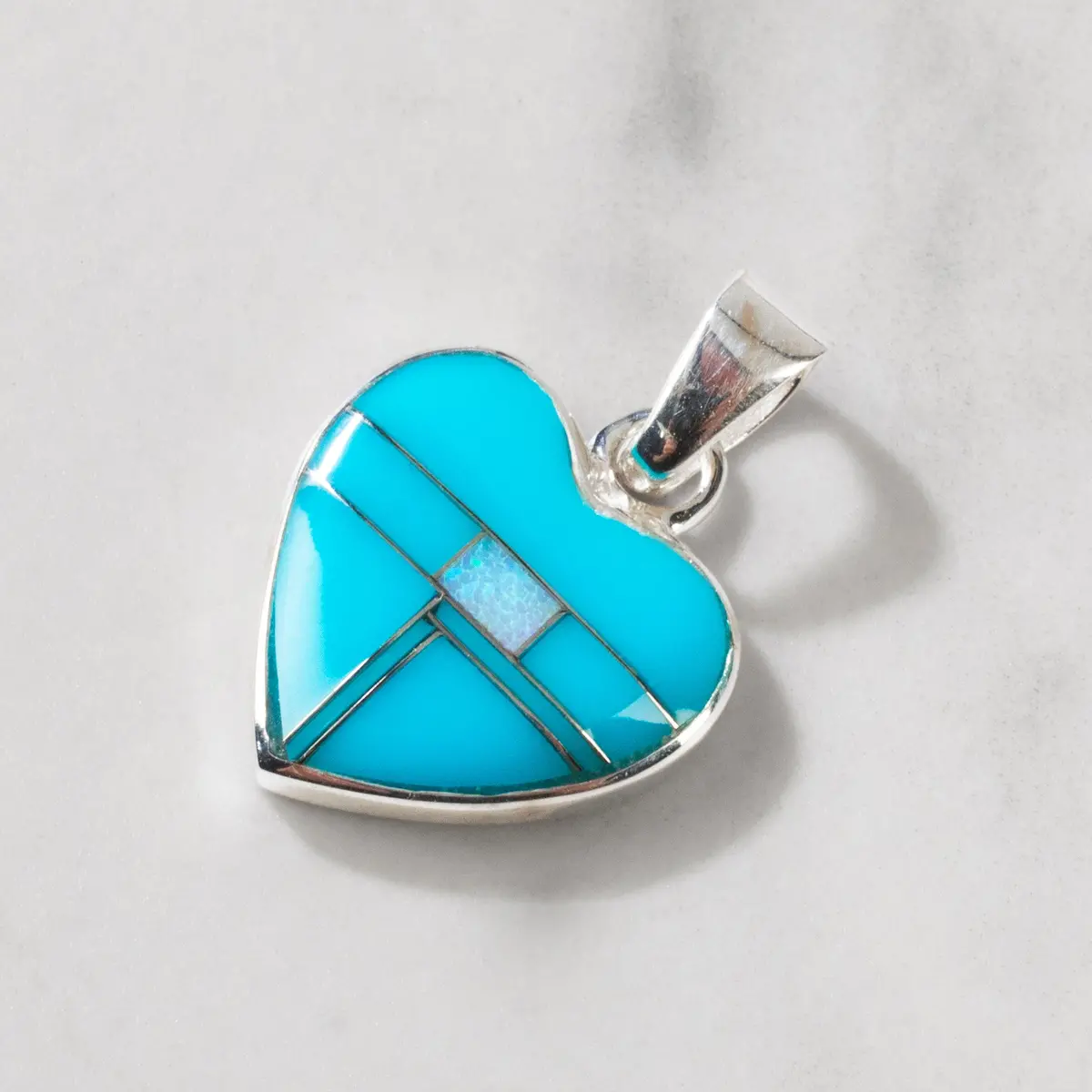 Turquiose Heart 925 Sterling Silver Pendant Usa Handmade With Aqua Opal Accent 1