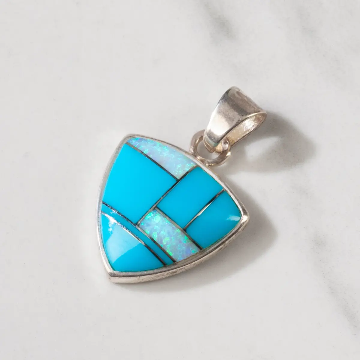 Turquoise Shield 925 Sterling Silver Usa Handmade Pendant With Opal Accent 1